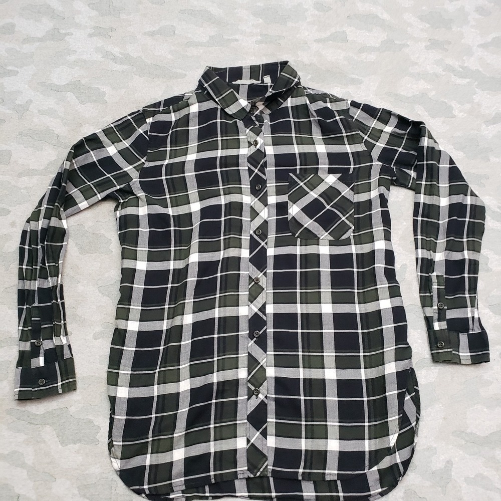 Athleta‎ Top Womens Medium Black Siera Plaid Long Sleeve Button-Up